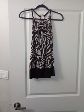Y2K Women's Brown and White Zebra Halter Tank Top Lightweight Size Medium